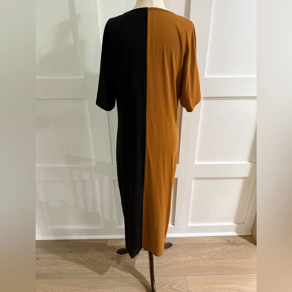 Colorblock Twist Front Midi Dress – Black & Brown | Size Large - Picture 4 of 4